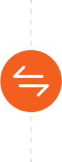 Orange circle with two opposing white arrows inside, one pointing left and up, the other right and down, on a light grey background with a dashed vertical line—perfect for representing the versatility of General Powder Coatings.