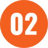 A bold white number “02” is centred on an orange circle with a light grey background, showcasing the vibrant durability characteristic of PB Powder Coating.